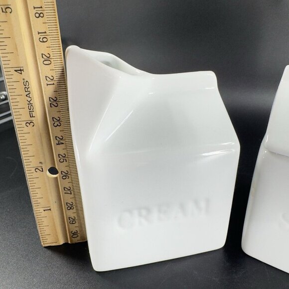 Denmark Sugar And Creamer Set 2 Vitrified Porcelain White Ceramic W Metal Rack - Picture 3 of 11